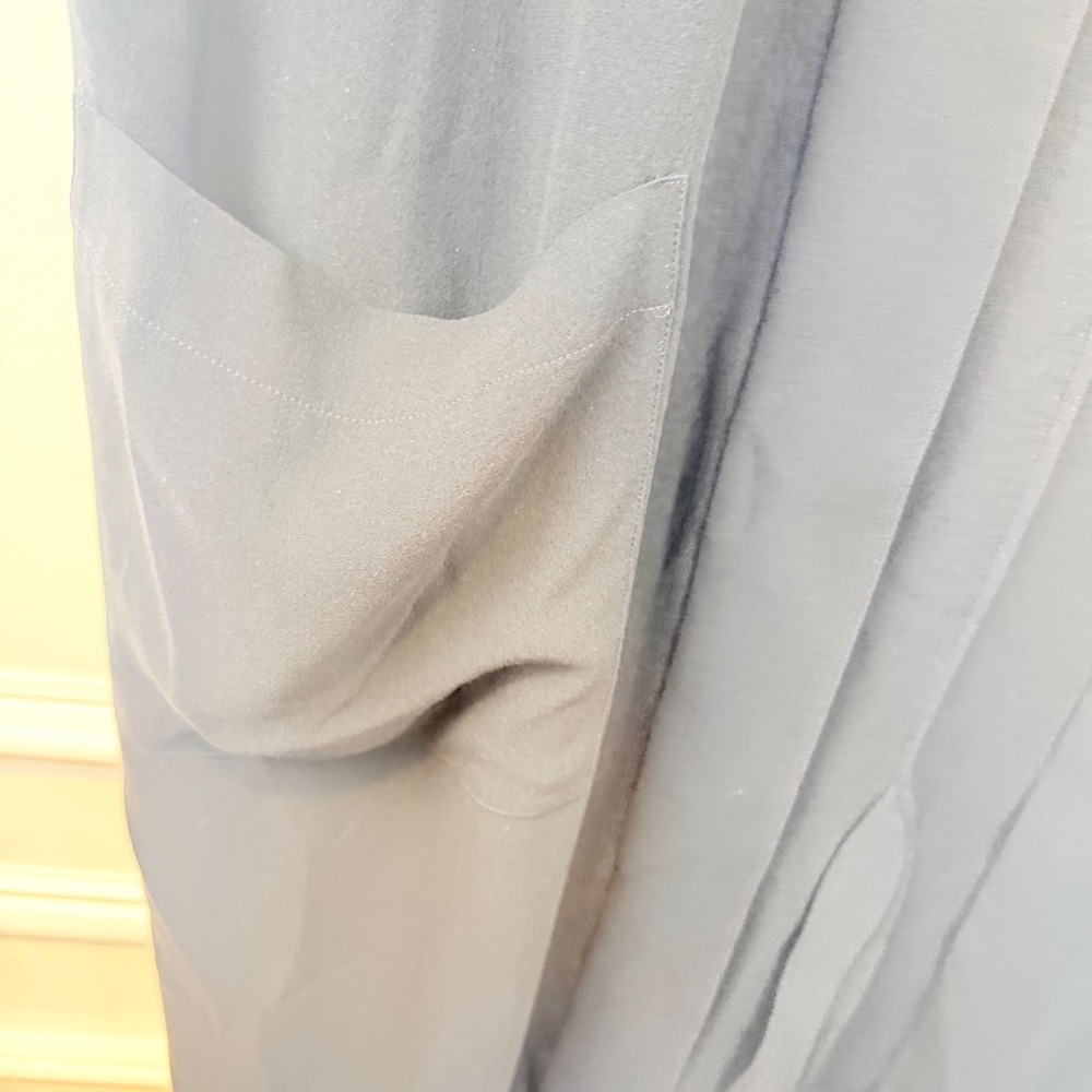 Eileen Fisher Silk Georgette Long Duster Cardigan Black Open Front Pockets L - Picture 5 of 11